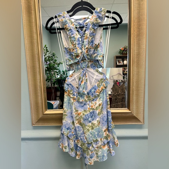 Elegant Floral Midi Dress - Blue and Green - Picture 4 of 7